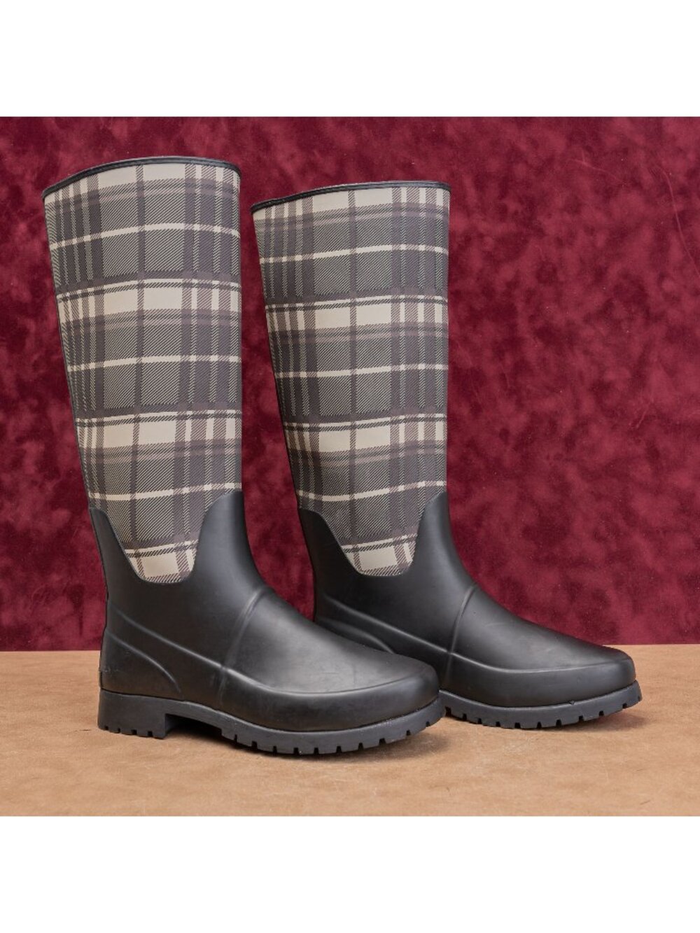 Ralph Lauren Women Plaid Farm Barn Riding Wellies Rain Rubber boots sz 7